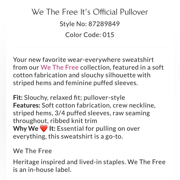 Free People/ We the Free It’s Official Pullover NWT - Picture 4 of 5